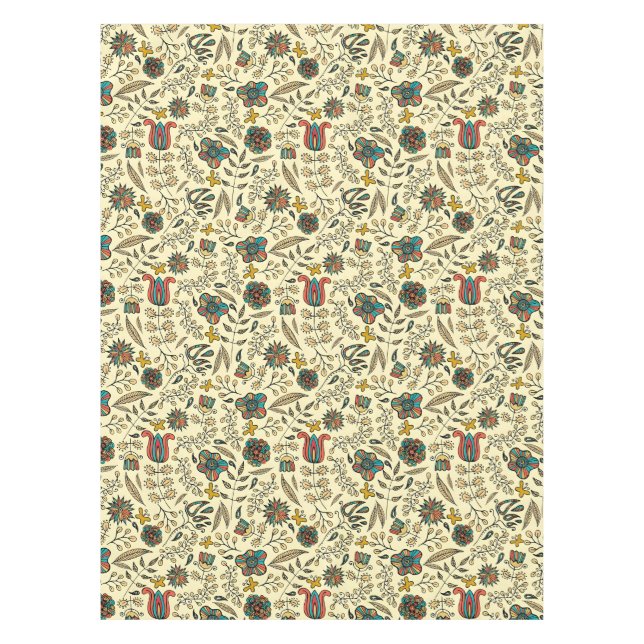 Folk art pattern on pale yellow background tablecloth (Front)