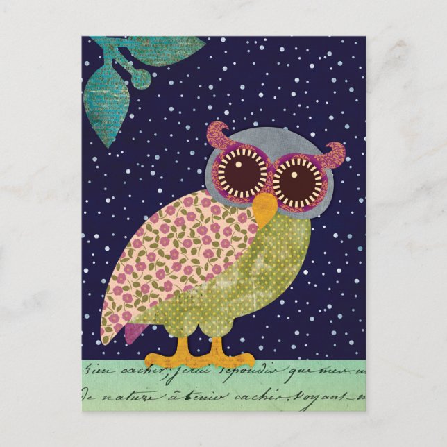 Folk Art Pattern Owl at Night Postcard (Front)