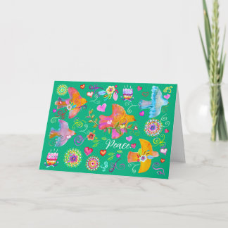 Folk Art Peace Doves Folded Holiday Card