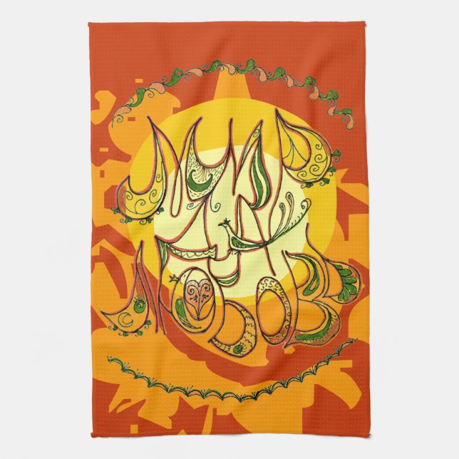 Folk Art Peace & Love Wish in Russian Tea Towel (Vertical)