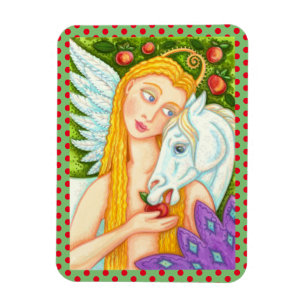 FOLK ART PEGASUS AND EVE IN GARDEN OF EDEN, HORSE MAGNET