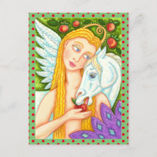 FOLK ART PEGASUS AND EVE IN GARDEN OF EDEN, HORSE  POSTCARD