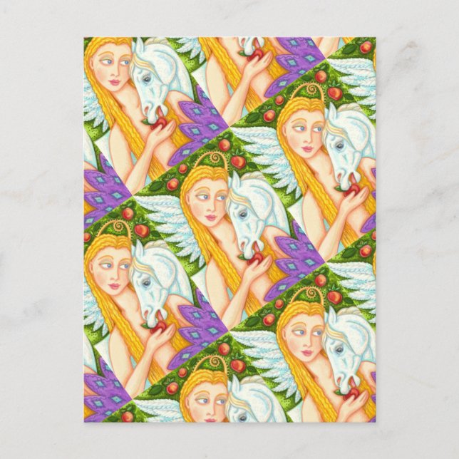 FOLK ART PEGASUS AND EVE IN GARDEN OF EDEN, HORSE  POSTCARD (Front)