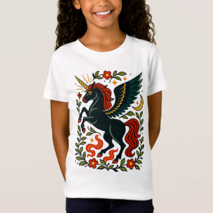 Folk Art Pegasus Unicorn Floral Celestial T-Shirt