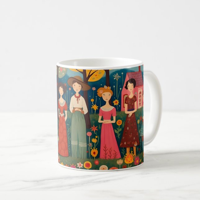 Folk Art People and Little Village Coffee Mug (Front Right)