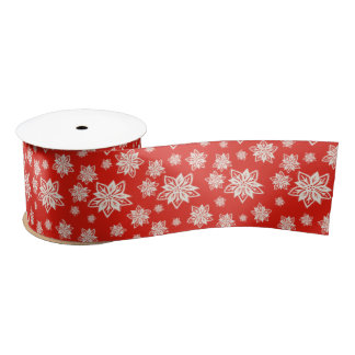 Folk Art Poinsettia Rustic Christmas Winter Floral Satin Ribbon