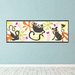 Folk art primitive abstract dog cat swan snake canvas print