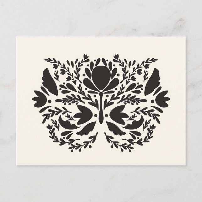 Folk Art Print Floral Print Scandinavian Postcard (Front)