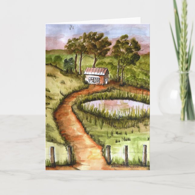 Folk Art Print, Small Art, Cabin, Woods, Painting  Card (Front)