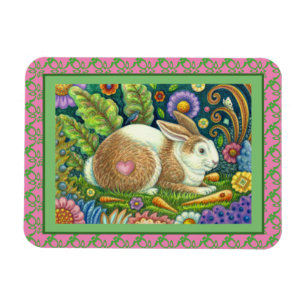 FOLK ART RABBIT & BLUEBIRD IN SECRET GARDEN MAGNET
