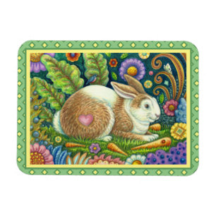 FOLK ART RABBIT & BLUEBIRD IN SECRET GARDEN MAGNET