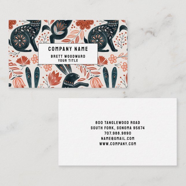 Folk Art Rabbit Florals Business Card (Front/Back)