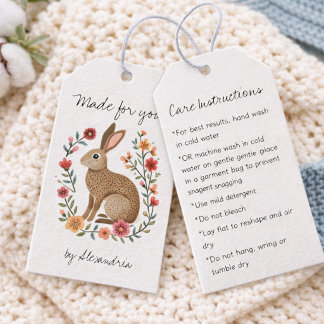 Folk Art Rabbit Handmade Care Instructions Gift Tags