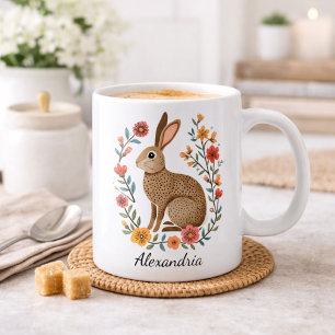 Folk Art Rabbit Monogram Coffee Mug