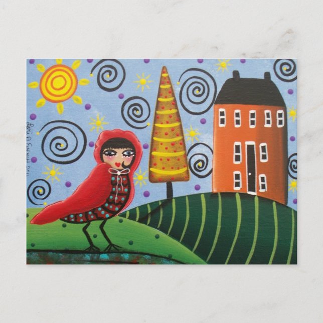 FOLK ART Red Bird BY LORI EVERETT postcard (Front)