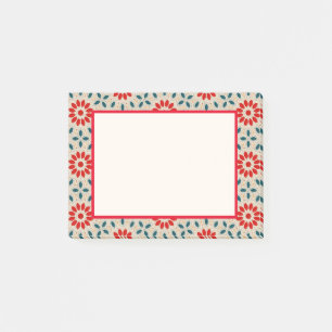 Folk Art Red Flowers and Green Leaves Post-it Notes