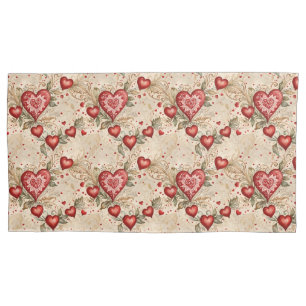 Folk Art Red Hearts Pillowcase