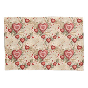 Folk Art Red Hearts Pillowcase