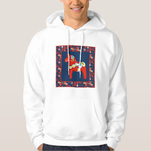 Folk Art Red Swedish Dala Horse and Pattern Hoodie
