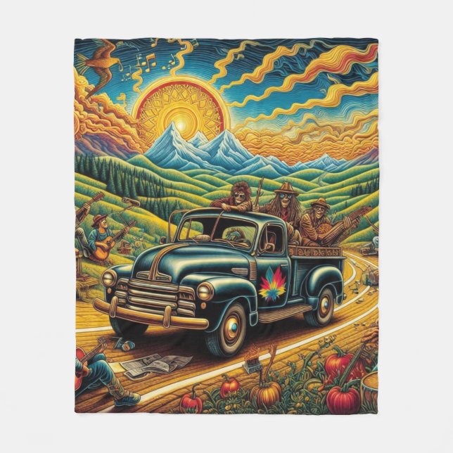 Folk Art Road Trip Fleece Blanket (Front)