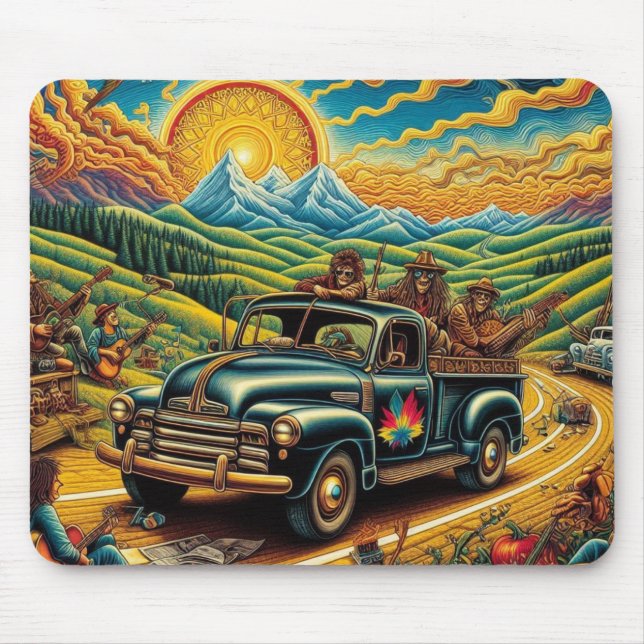Folk Art Road Trip Mouse Mat (Front)