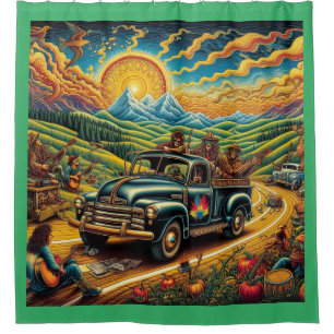 Folk Art Road Trip Shower Curtain