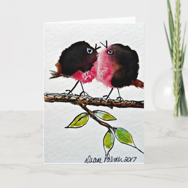 Folk Art Robin, Love, Painting Print Card (Front)
