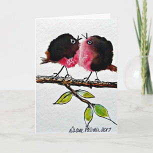 Folk Art Robin, Love, Painting Print Card