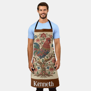 Folk Art Rooster Personalized Large Apron