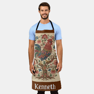 Folk Art Rooster Personalized Large Apron