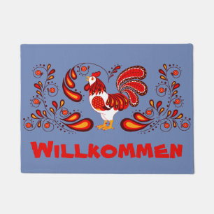 Folk art rooster Welcome/Willkommen Doormat