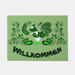 Folk art rooster Welcome/Willkommen Doormat
