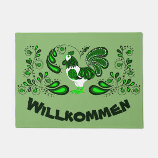 Folk art rooster Welcome/Willkommen Doormat