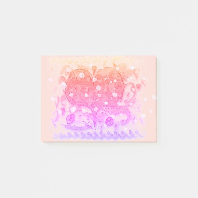 Folk Art Rosemaling Pink Heart & leaves, flowers Post-it Notes (Front)