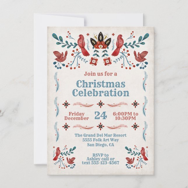 Folk Art Scandinavian Christmas Party Invitation (Front)