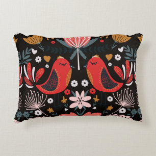 folk art scandinavian colourful pattern with flora decorative cushion