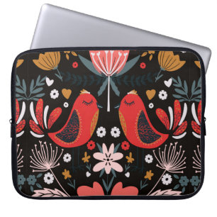 folk art scandinavian colourful pattern with flora laptop sleeve