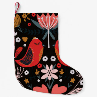 folk art scandinavian colourful pattern with flora small christmas stocking
