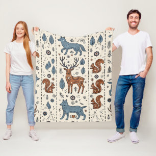 Folk Art Scandinavian Deer Wolf Squirrel Blanket