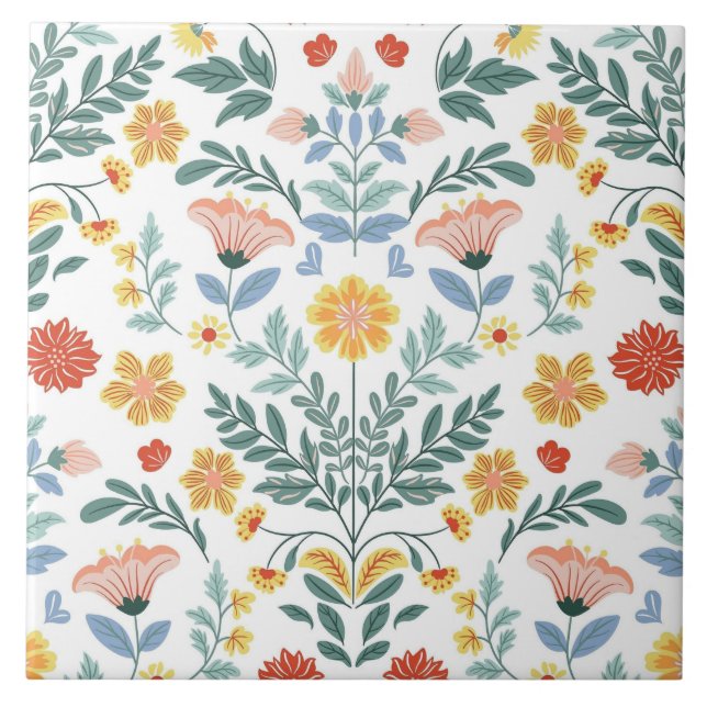 Folk Art Scandinavian Traditional Motif Tile (Front)