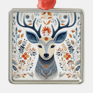 Folk Art Scandiniavian Reindeer Christmas Metal Tree Decoration