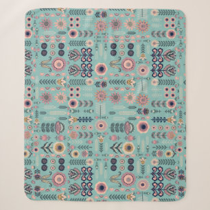 Folk Art Seamless Pattern Sherpa Blanket