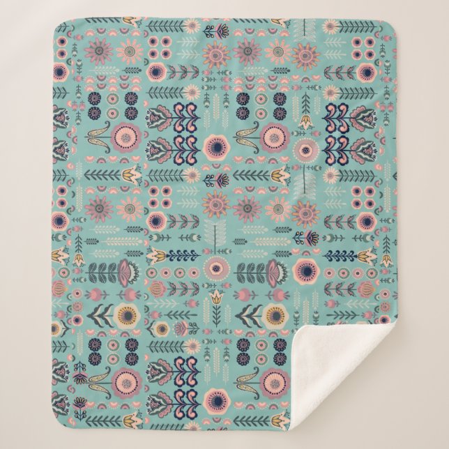Folk Art Seamless Pattern Sherpa Blanket (Front)