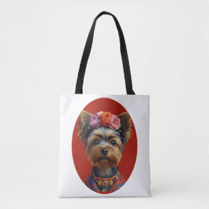 Folk Art Self-Portrait Yorkshire Terrier Yorkie Tote Bag