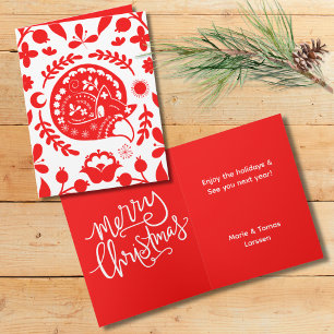 Folk Art Sleeping Fox Merry Christmas Holiday Card