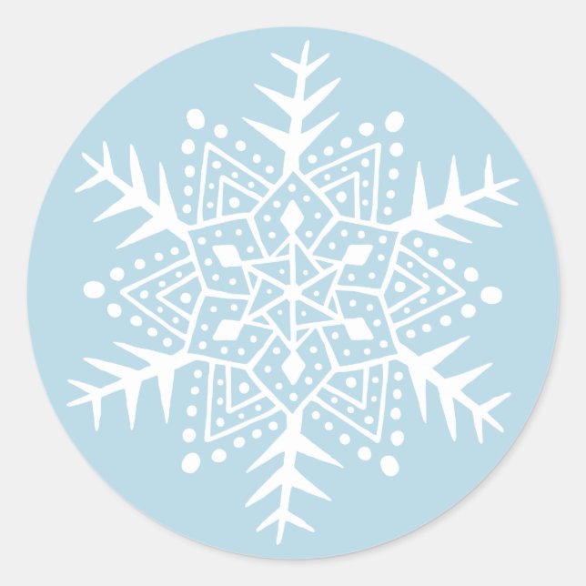 Folk art snowflake light blue Christmas holiday Classic Round Sticker (Front)