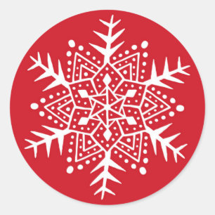 Folk art snowflake red Christmas sticker