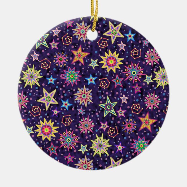 Folk Art Starry Sky Ceramic Tree Decoration (Front)