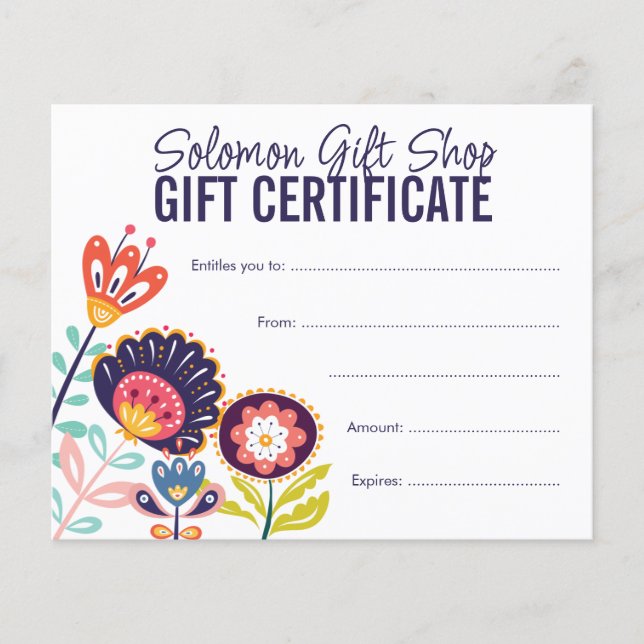 Folk Art Store Shop Gift Voucher Certificate (Front)