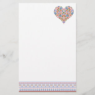 Folk Art Style Border and Heart Stationery